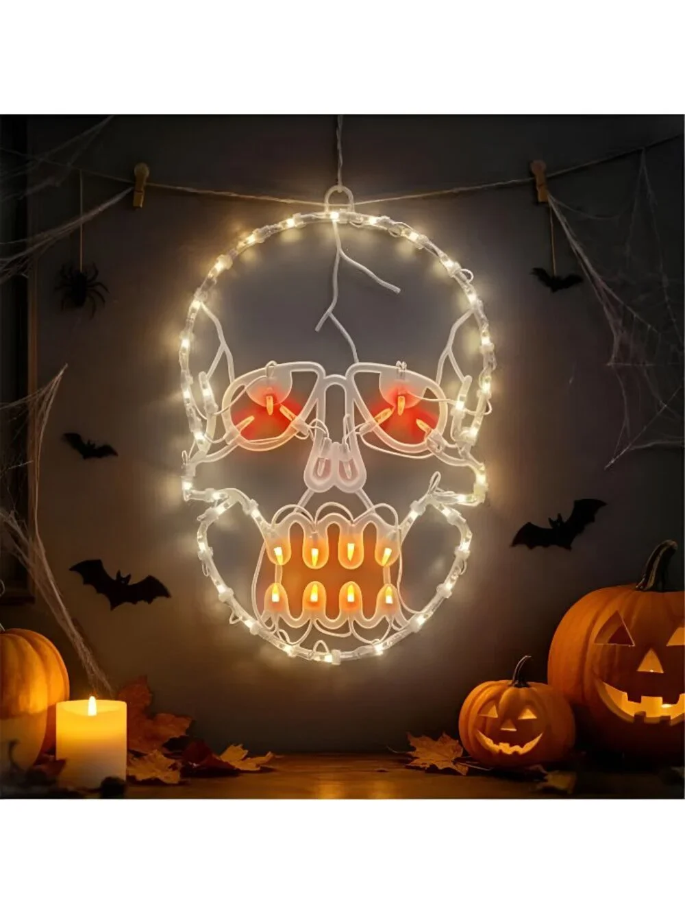 13.3in Skull Halloween Window Silhouette Light, 50 Mini LED Plug-in Decor,